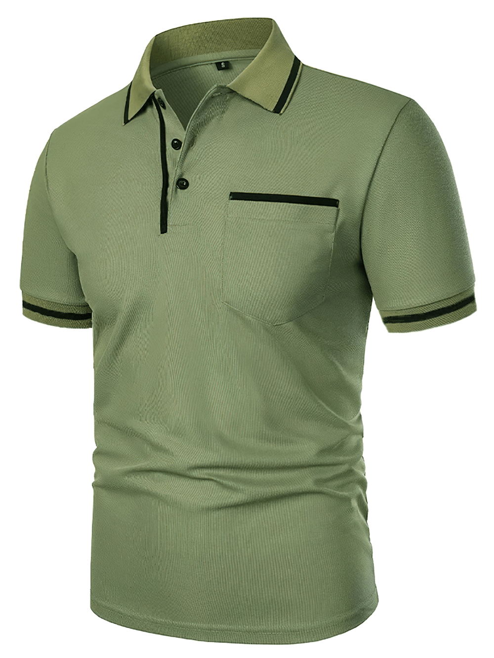 Alt Tag: Men's Short-Sleeved Polo T-Shirt with Contrast Trim - SF4328 olive green polo with black trim collar, chest pocket, button placket