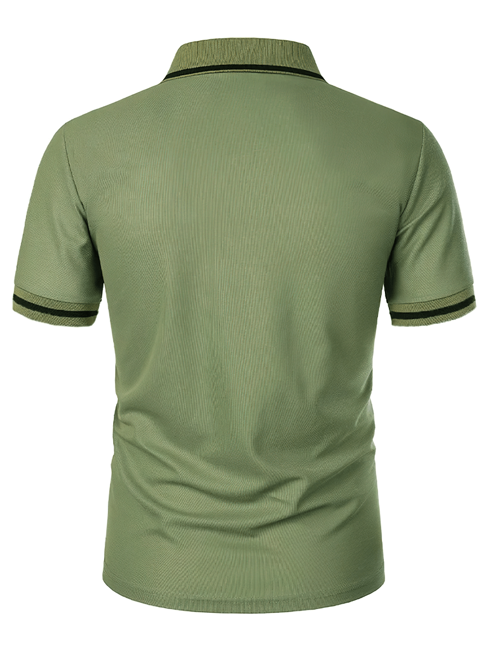 Alt Tag: Men's Short-Sleeved Polo T-Shirt with Contrast Trim - SF4328 back view in olive green with contrast collar and sleeve trim