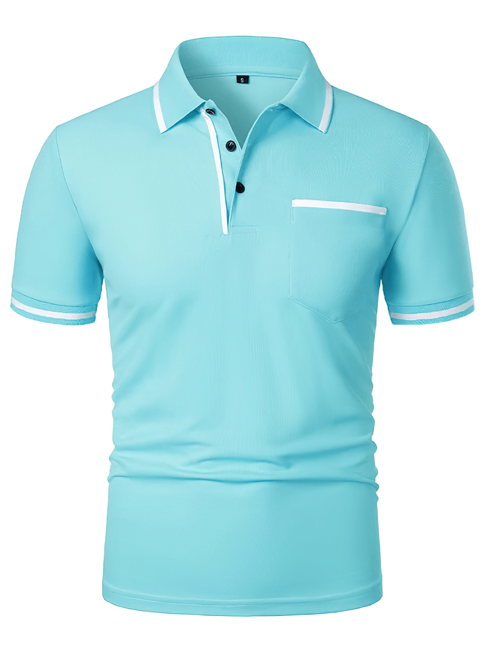 Alt Tag: Men's Short-Sleeved Polo T-Shirt with Contrast Trim - SF4328 light blue solid golf polo with contrast collar, sleeve trim, chest pocket