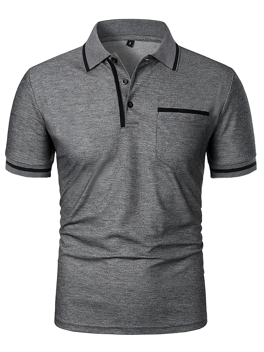 Alt Tag: Men's Short-Sleeved Polo T-Shirt with Contrast Trim - SF4328 gray polo shirt with contrast collar, sleeve trim, button placket, chest pocket