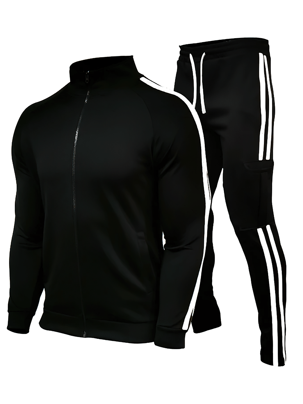 Men's Side Stripe Tracksuit with Cargo Joggers - SF4713 in black with white stripes on jacket and pants.
