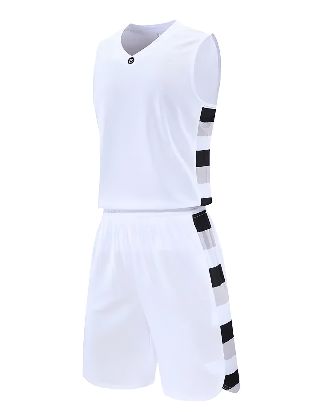 Men's Sleeveless Court Set with Contrast Panels - SF4567 featuring a sleeveless jersey and matching shorts in white.