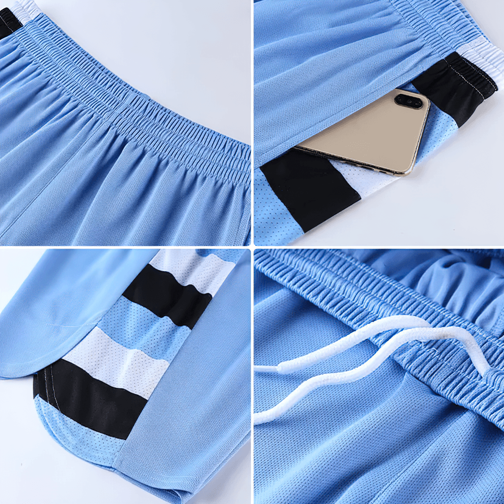 Men's Sleeveless Court Set with Contrast Panels - SF4567 close-up of shorts pocket and waistband details.