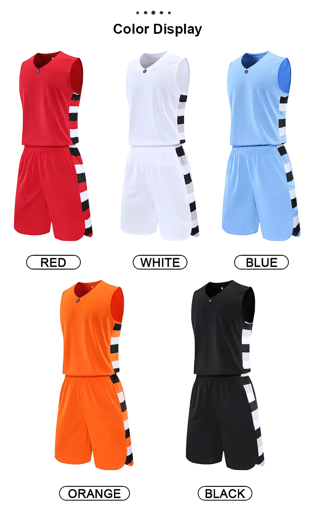 Men's Sleeveless Court Set with Contrast Panels - SF4567 in red, white, blue, orange, and black color options.