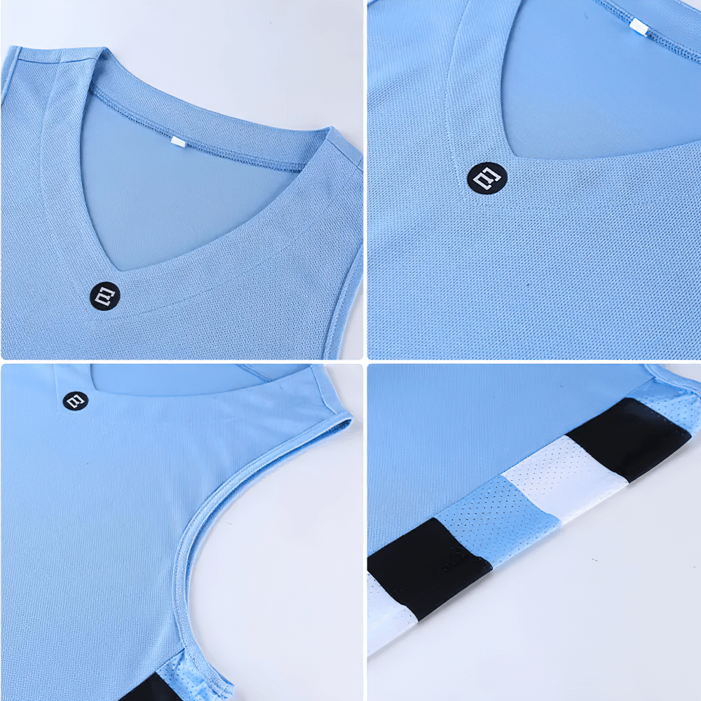 Men's Sleeveless Court Set with Contrast Panels - SF4567 showcasing the V-neck design and fabric details.