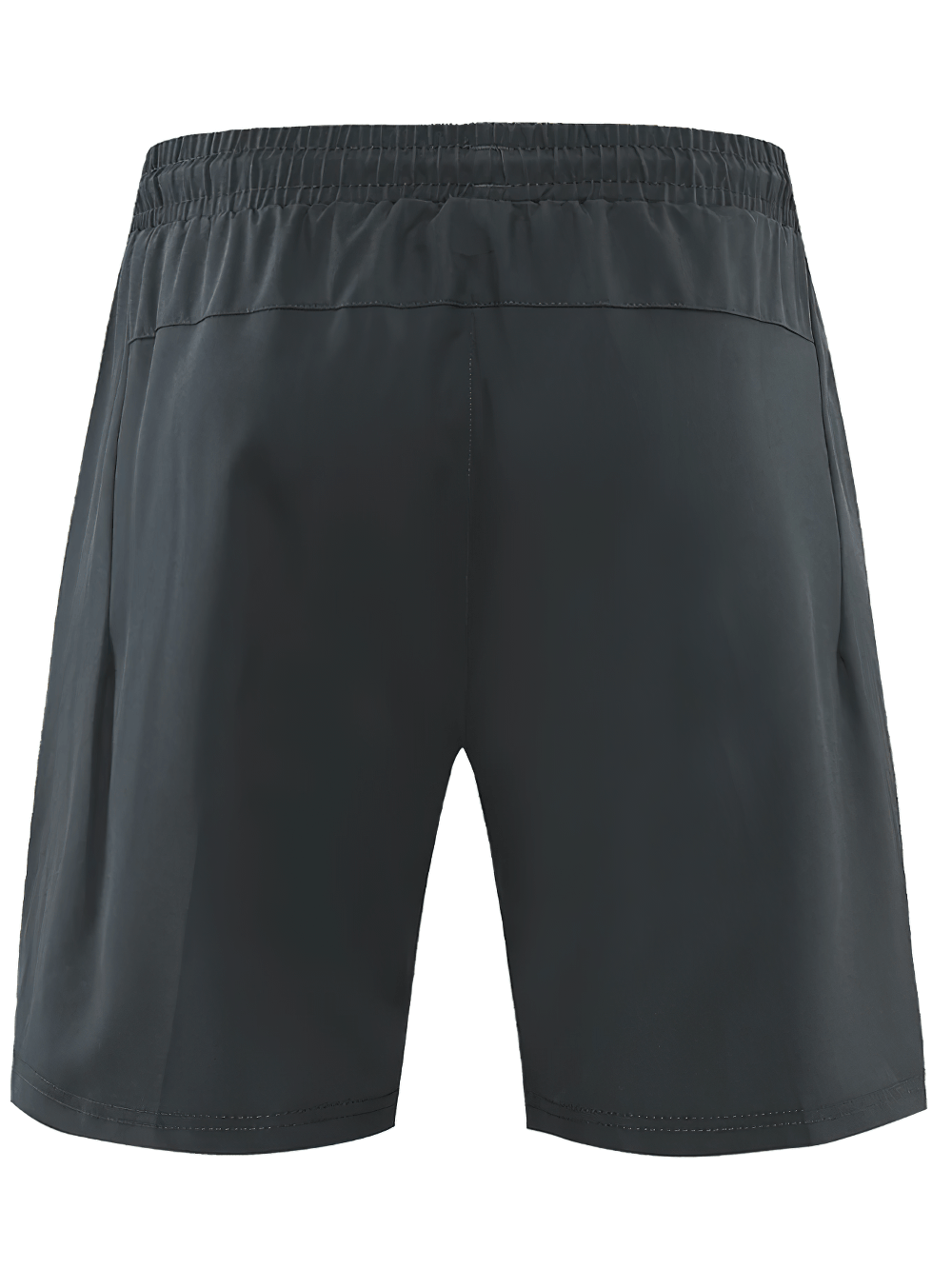 Alt Tag: Men's Slim Fit Training Shorts with Zipper Pockets - SF4448 back view, dark gray slim fit gym shorts with elastic drawstring waist