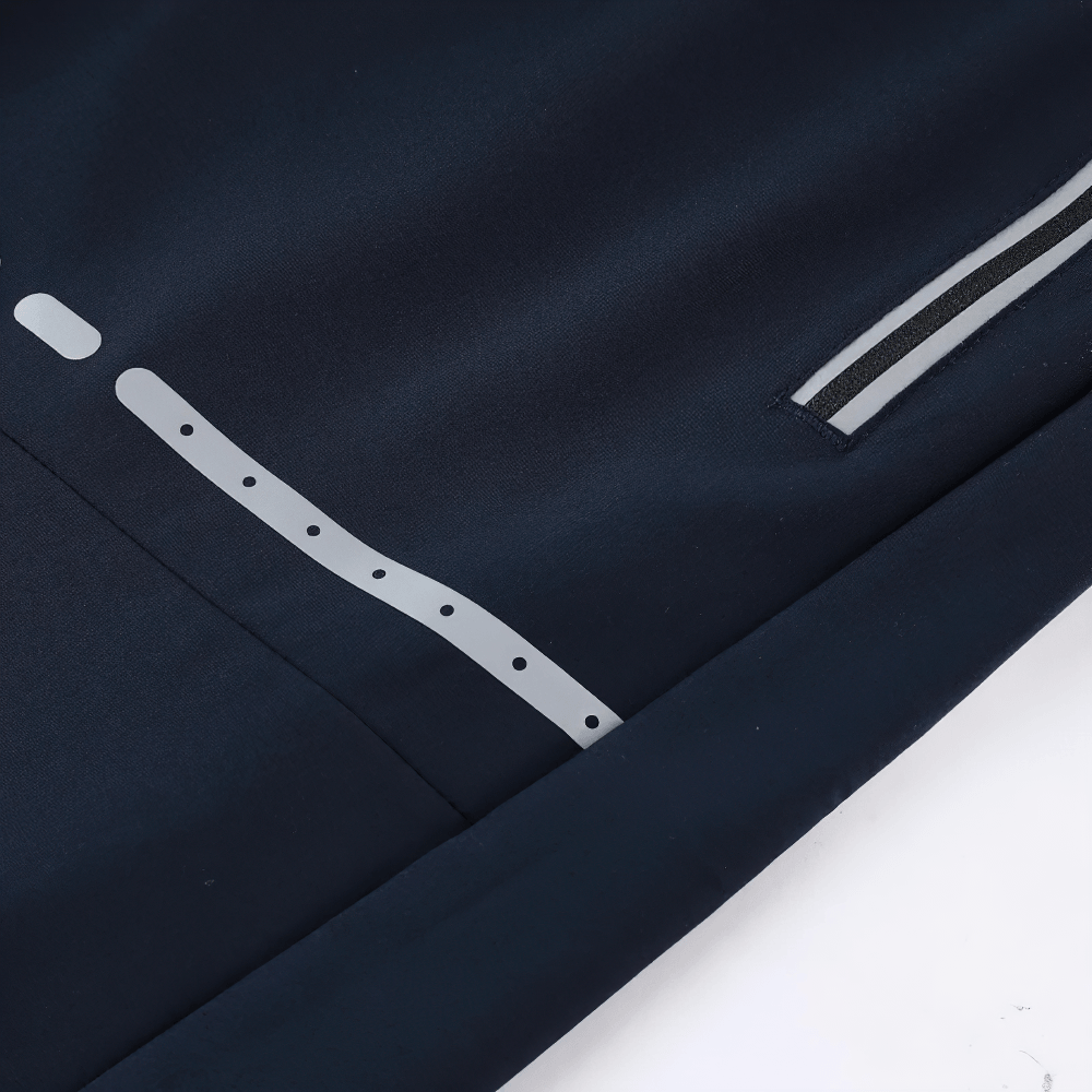 Alt Tag: Men's Slim Fit Training Shorts with Zipper Pockets - SF4448 close-up of reflective trim and zipper pocket detail