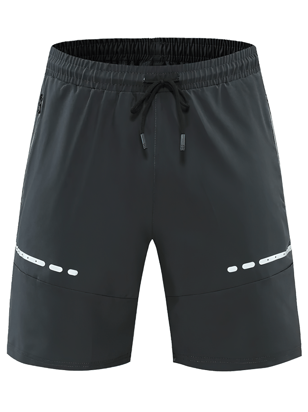 Alt Tag: Men's Slim Fit Training Shorts with Zipper Pockets - SF4448 black slim fit sport shorts with drawstring waist and reflective trim