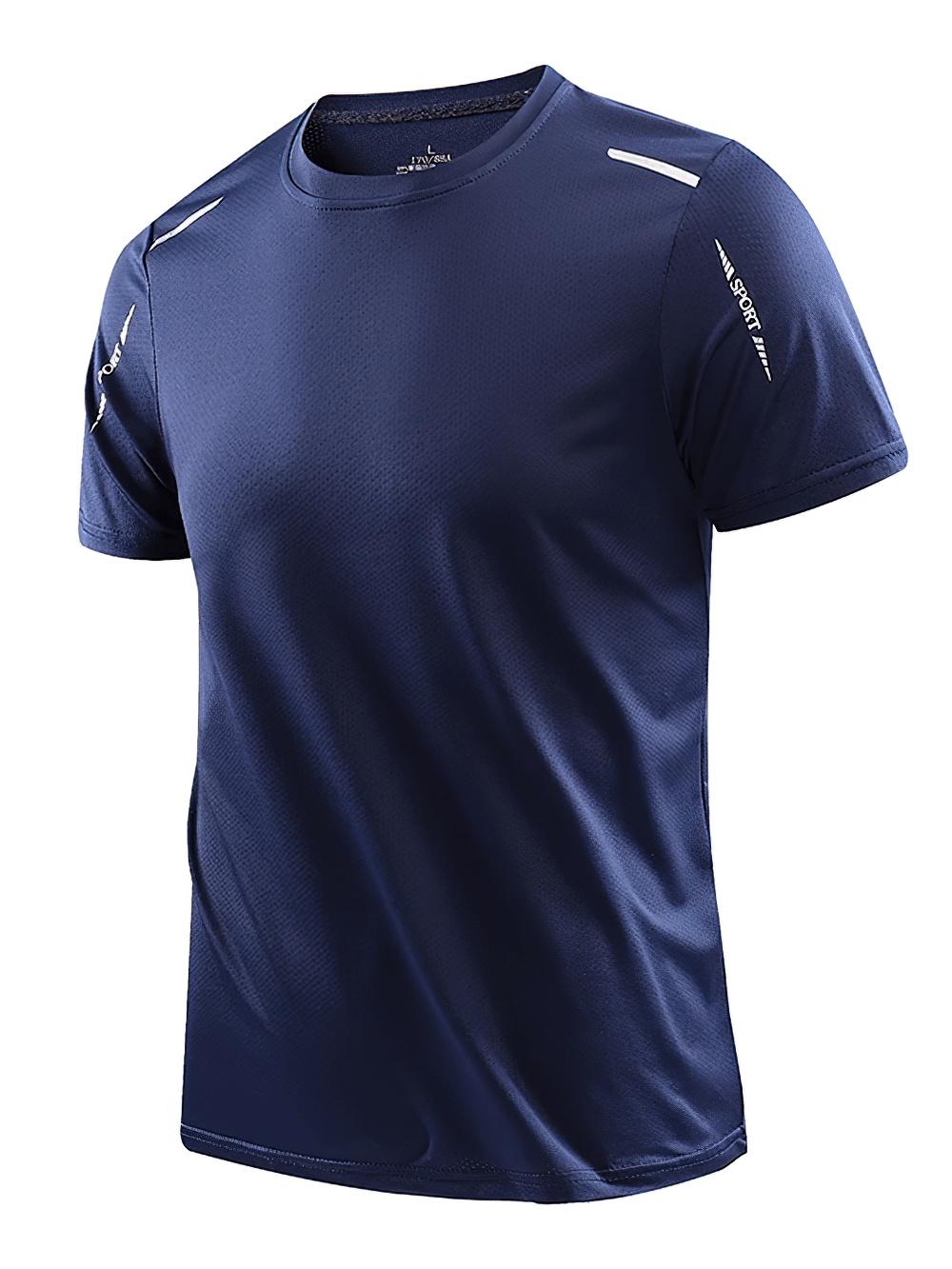 Alt Tag: Men's Soft Elasticity T-shirt for Outdoor Sports - SF4405 navy quick-dry breathable short-sleeve performance tee with reflective shoulder details