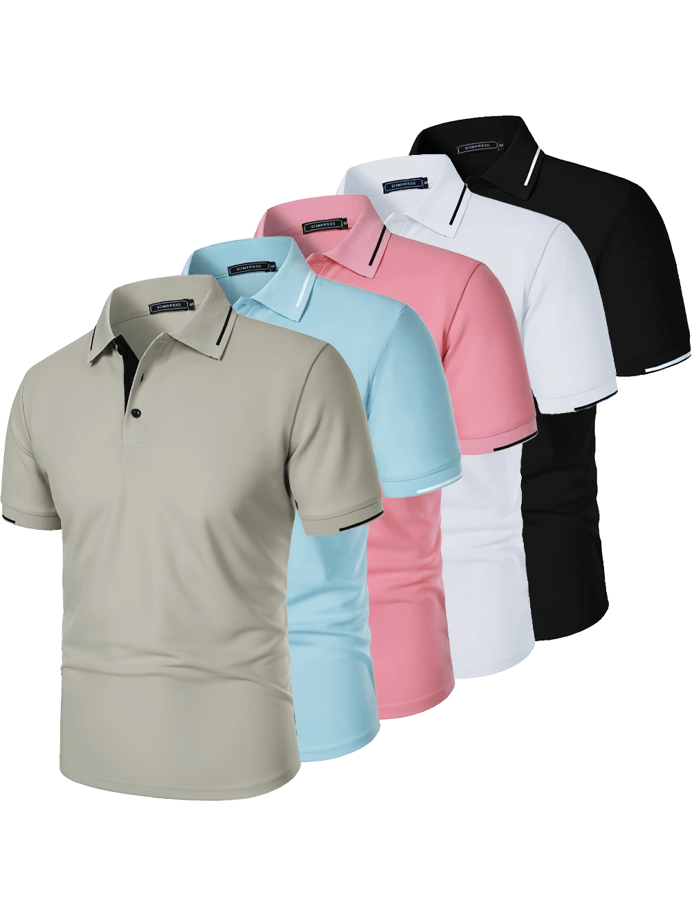 Alt Tag: Men's Solid Color Lightweight Polo Shirt -SF4349 in solid colors with contrast trim, short sleeve lightweight golf polo tees