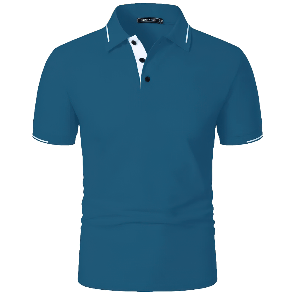 Alt Tag: Men's Solid Color Lightweight Polo Shirt -SF4349 teal short sleeve golf polo with contrast trim and button placket