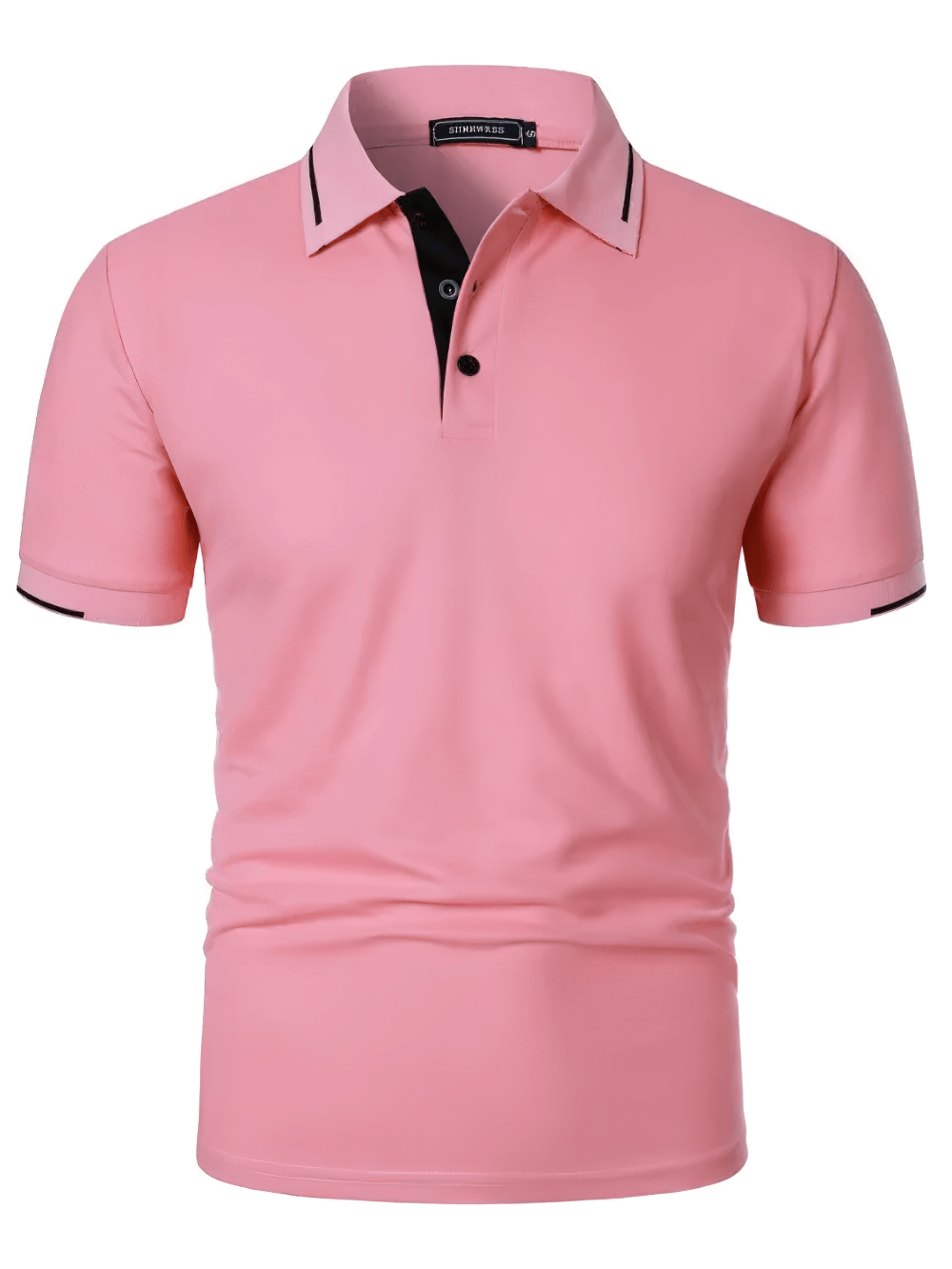 Alt Tag: Men's Solid Color Lightweight Polo Shirt -SF4349 pink short sleeve golf polo with contrast trim and button placket