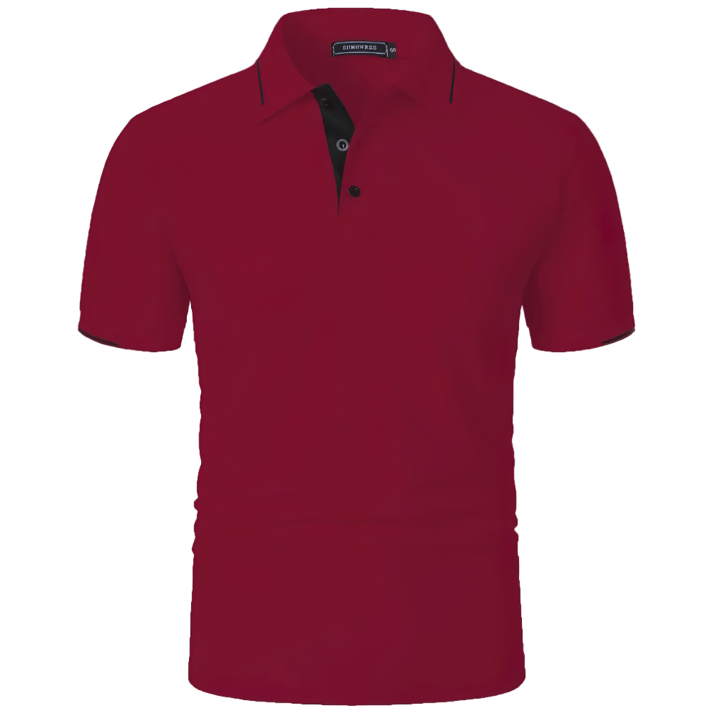 Alt Tag: Men's Solid Color Lightweight Polo Shirt -SF4349 burgundy short sleeve golf polo with contrast trim and button placket