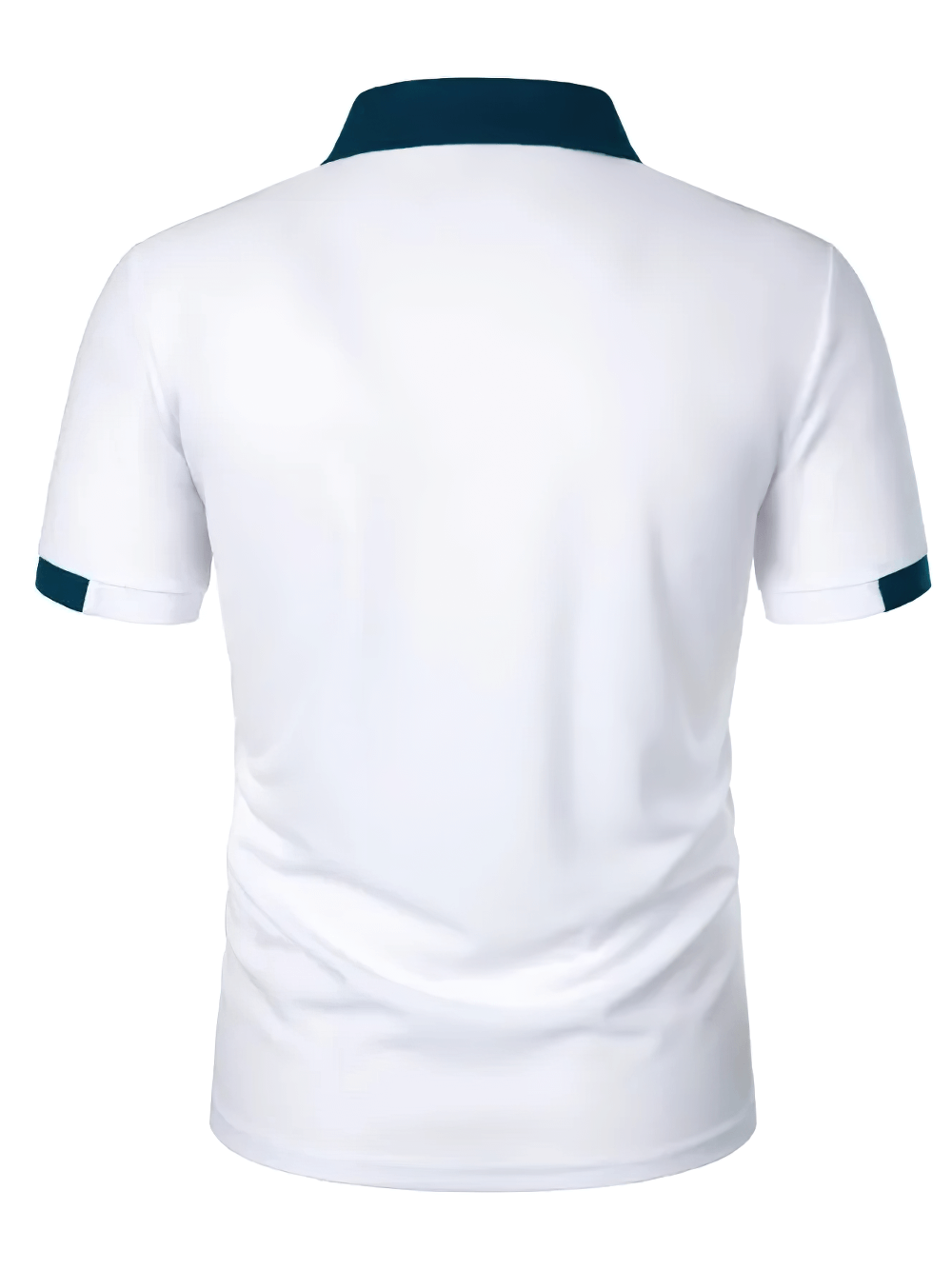 Alt Tag: Men's Solid Color Polo Shirt with Chest Pocket - SF4325 back view, white short sleeve golf polo with contrast collar and sleeve trim