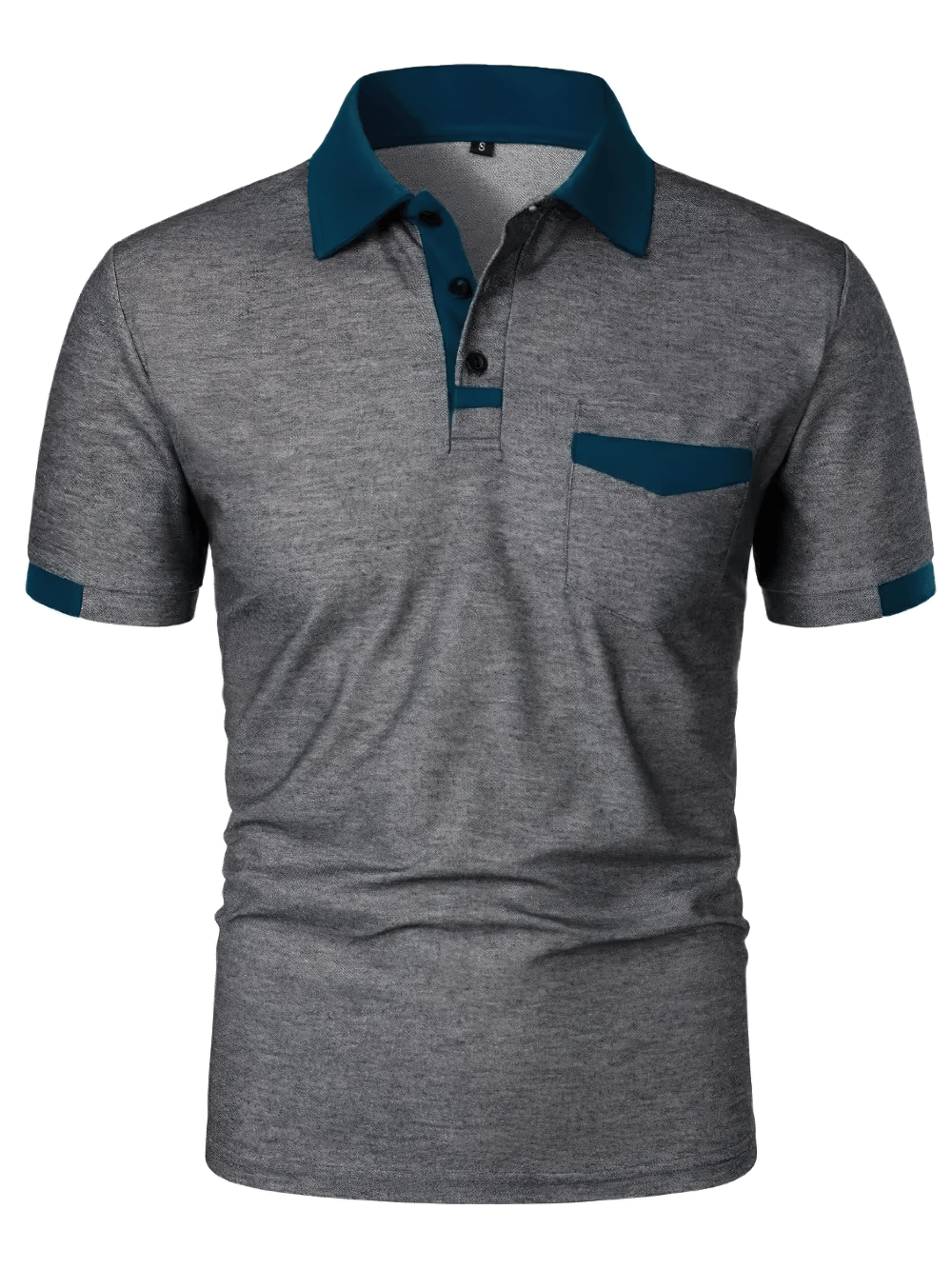 Men's Solid Color Polo Shirt with Chest Pocket - SF4325 gray short sleeve polo with contrast collar trim and pocket