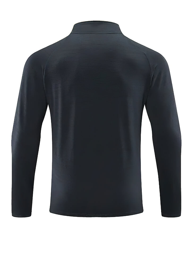 Back view of Men's Sports Running Dry Fit Zipper Elasticity Jacket in black, showcasing its slim fit and stand collar design.