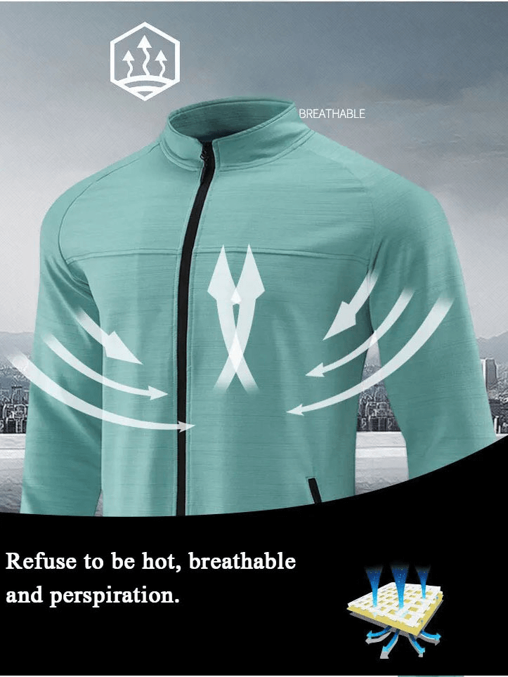 Men's Dry Fit Running Jacket with Quick-Dry Breathable Fabric and Zipper Closure, Showcasing Airflow and Comfort Features, SF1835