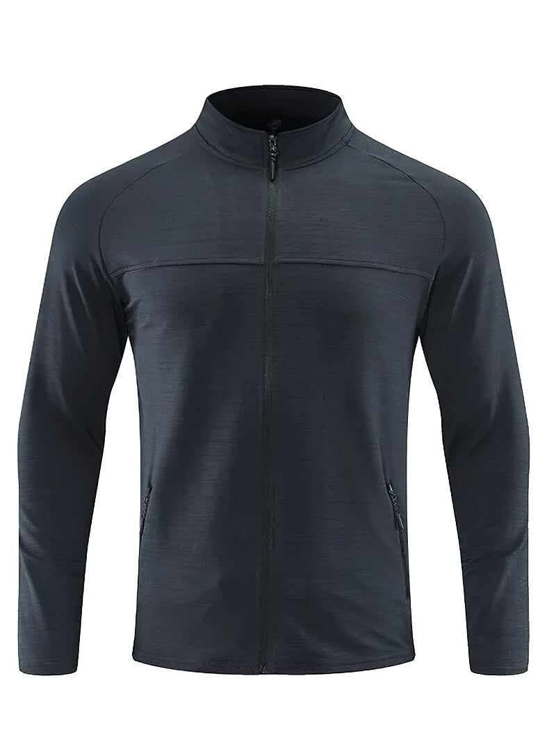 Men's dry fit running jacket with zipper and stand collar, designed for comfort and performance. Model SF1835.