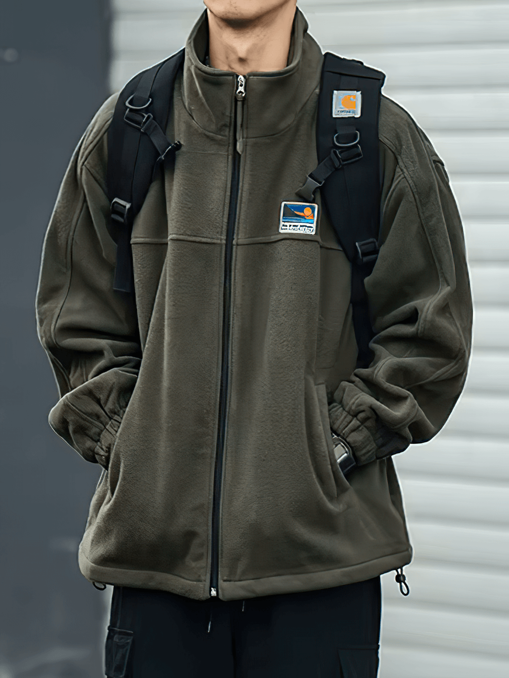 Men's stand collar fleece jacket with zipper, SF2274 in casual streetwear style, perfect urban or outdoor outerwear.