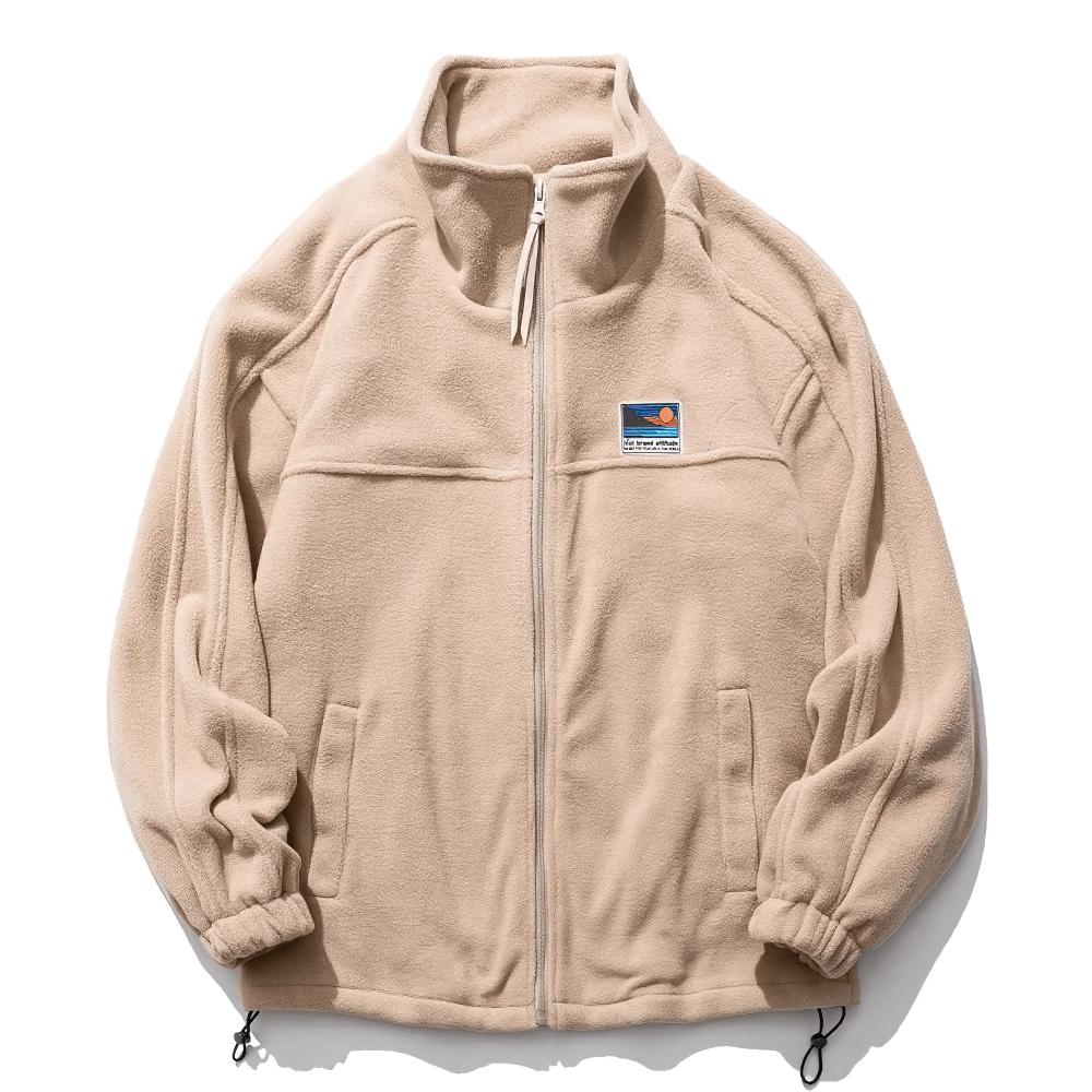 Men's stand collar fleece jacket SF2274 in beige with zipper. Casual streetwear style, perfect for layering urban and outdoor looks.