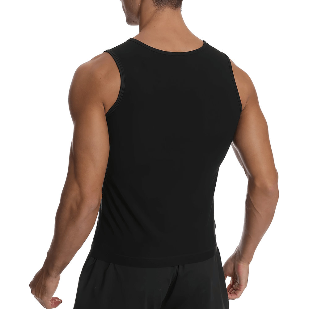 Men's Sweat-Enhancing Tank Top SF2243 for fitness, gym, and slimming, shown from the back, made from cotton and ABS material.