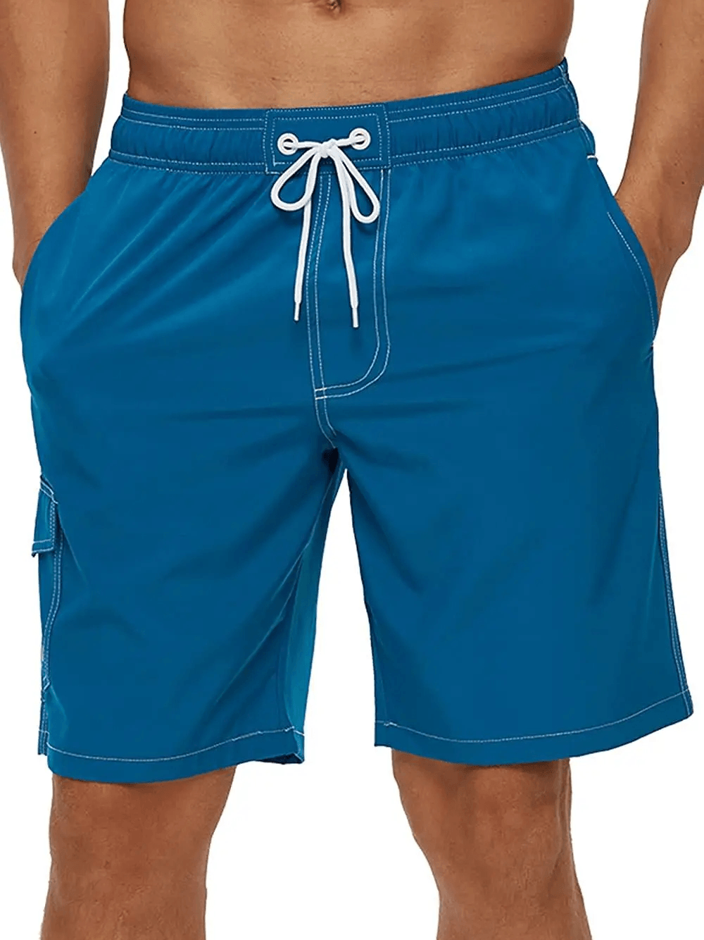 Alt Tag: Men's Swim Shorts with Mesh Liner and Side Pocket - SF4505 blue swim trunks with drawstring waist and side pocket