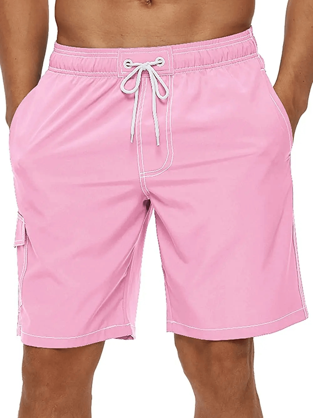 Alt Tag: Men's Swim Shorts with Mesh Liner and Side Pocket - SF4505 in pink with drawstring waist and side pocket