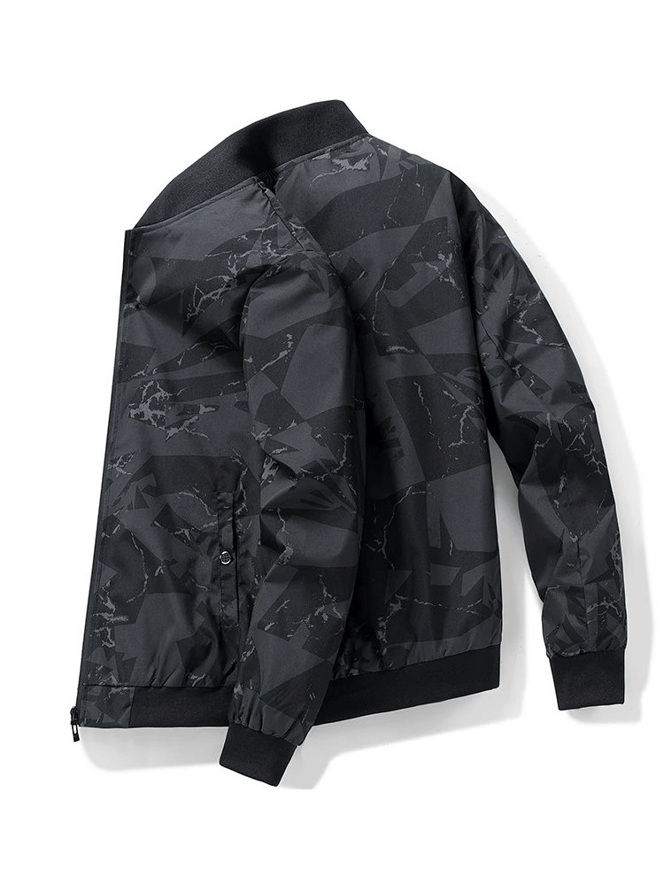 Men's Tactical Camo Jacket, Black Weatherproof Outerwear, 100% Polyester, Stylish and Durable, SF1949 Back View