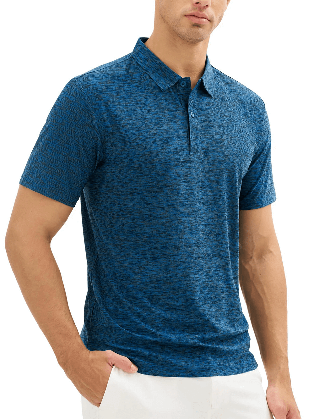 Alt Tag: Men's Textured Polo Shirt with Side Slit Hem - SF4353 blue textured short sleeve golf polo shirt, button placket