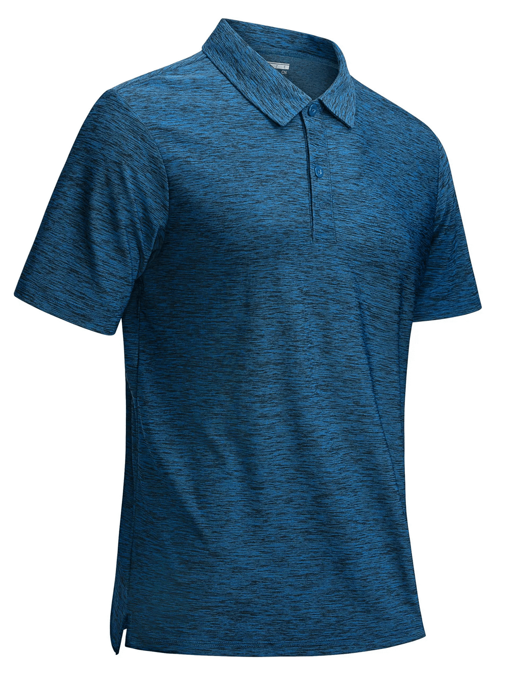 Alt Tag: Men's Textured Polo Shirt with Side Slit Hem - SF4353 blue short sleeve lightweight golf polo with button placket