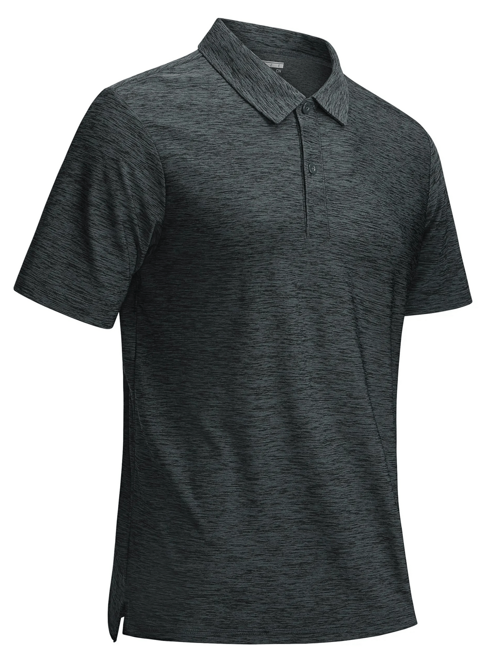 Alt Tag: Men's Textured Polo Shirt with Side Slit Hem - SF4353 dark gray short sleeve lightweight golf polo with button placket