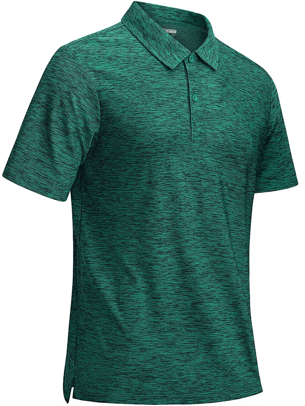 Alt Tag: Men's Textured Polo Shirt with Side Slit Hem - SF4353 green heather short sleeve golf polo with button placket