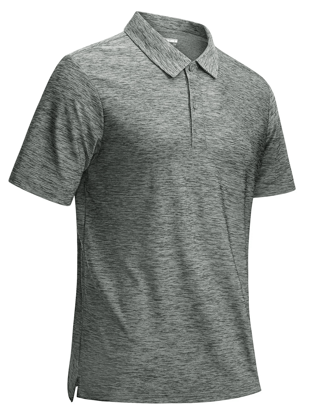 Alt Tag: Men's Textured Polo Shirt with Side Slit Hem - SF4353 gray heather short sleeve lightweight golf polo with button placket
