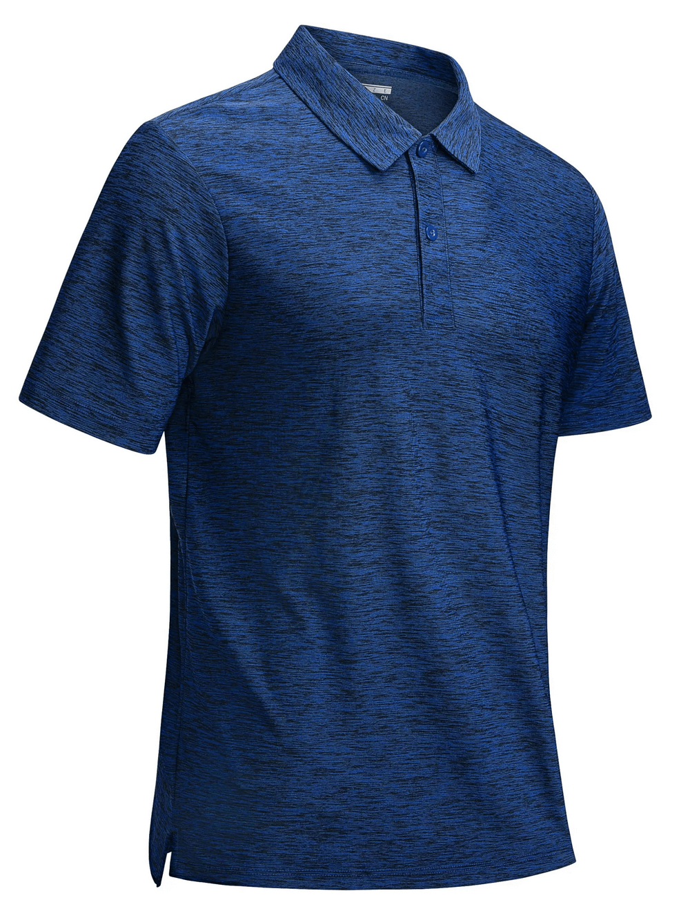 Alt Tag: Men's Textured Polo Shirt with Side Slit Hem - SF4353 blue heather short sleeve lightweight golf polo with button placket