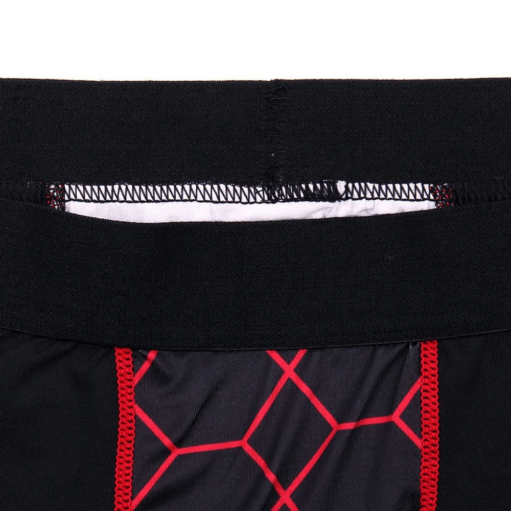 Close-up of Men's Thermal Jersey and Leggings Set with red geometric pattern, featuring breathable fabric for active wear efficiency.