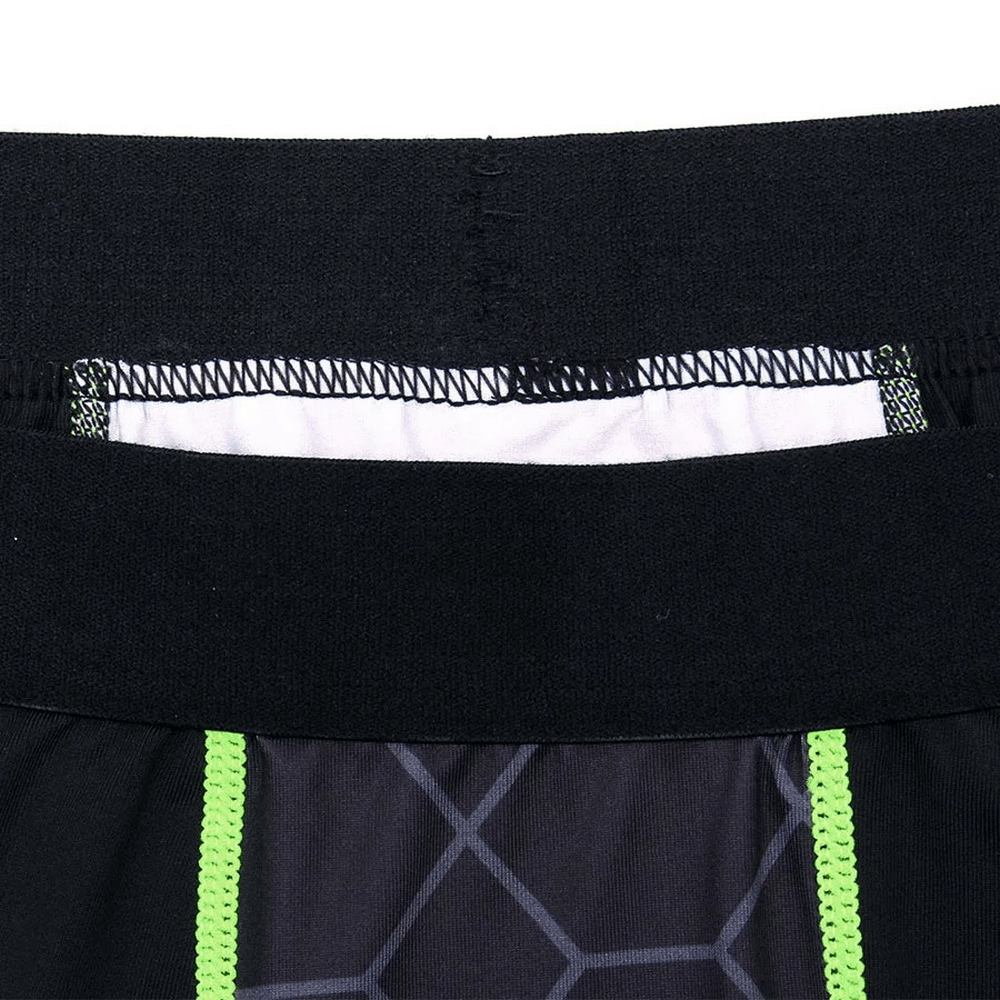 Close-up of men's thermal leggings with geometric pattern and elastic waistband, part of the SF2219 active wear set.