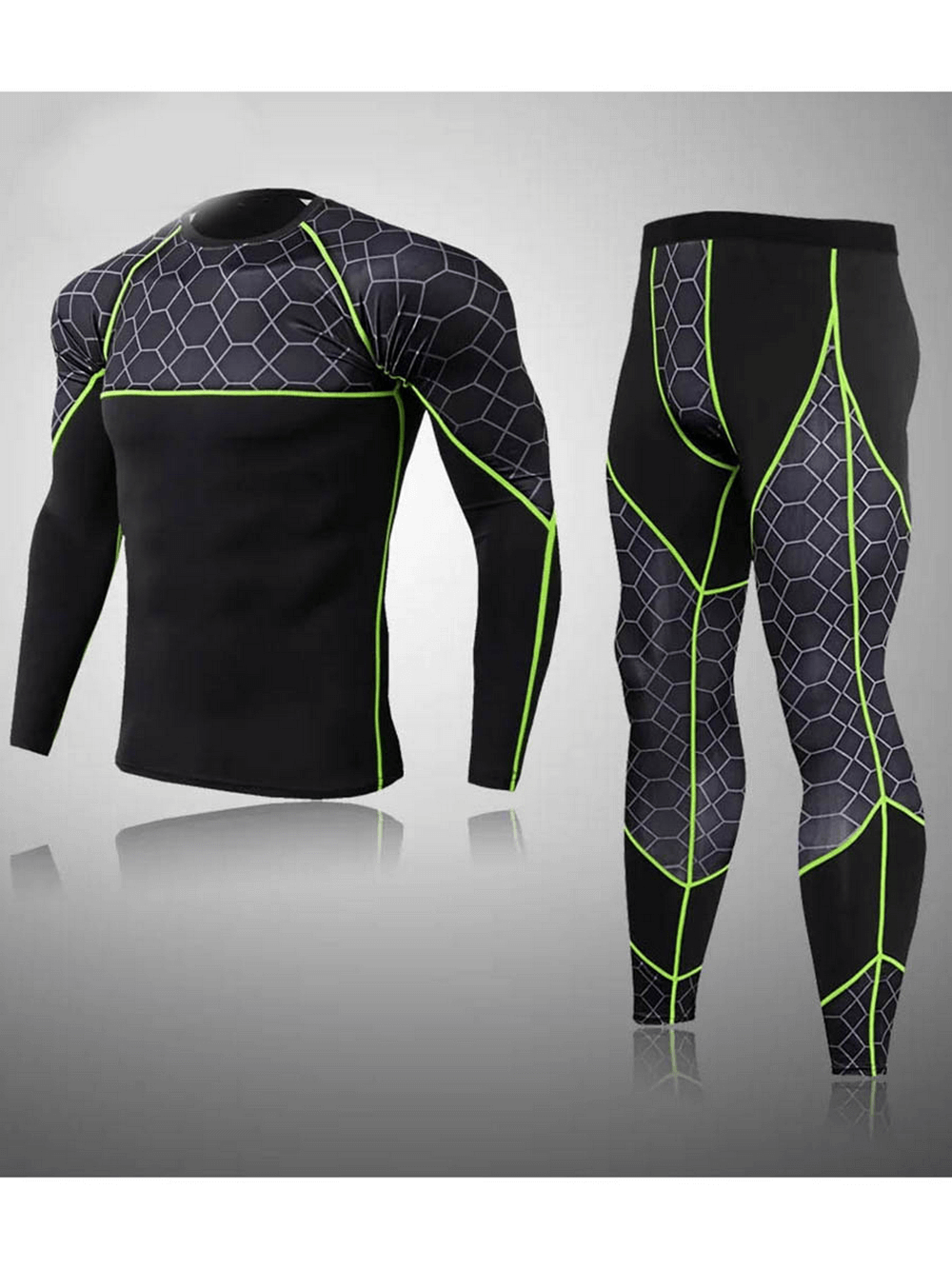 Men's Thermal Jersey and Leggings Set SF2219 with geo pattern, full-sleeve, breathable, quick-dry, active wear