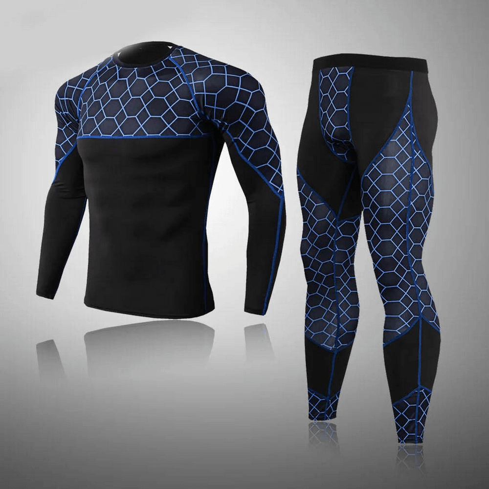 Men's Thermal Jersey and Leggings Set with Geo Patterns - Stylish Winter Wear - Full Sleeve, Quick Dry, Breathable for Active Wear