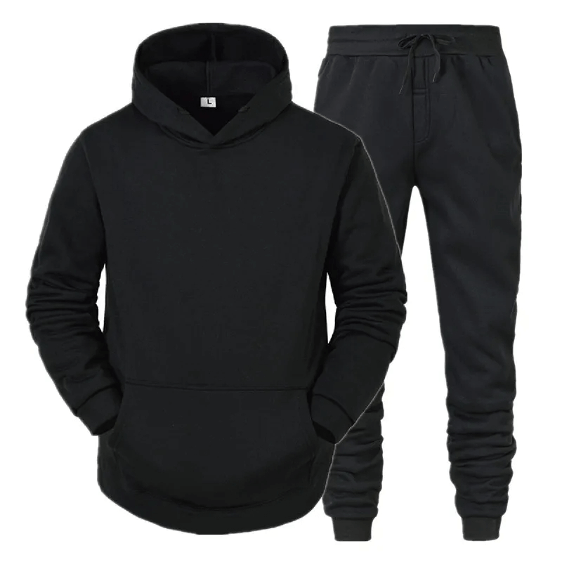 Men's trendy black fleece hoodie and jogger set SF2065, perfect for athletic wear and stylish comfort in chilly weather.
