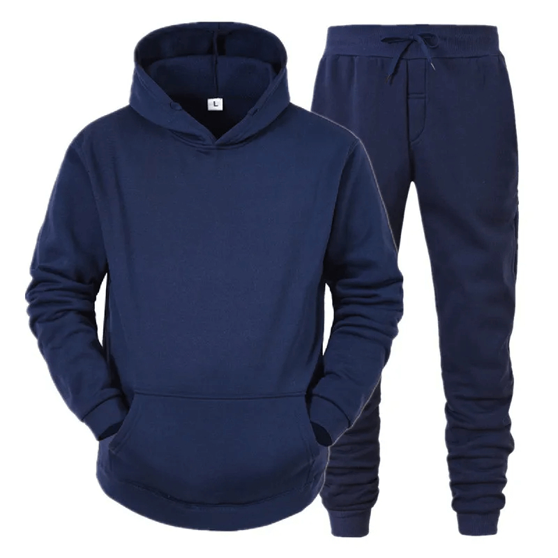 Men's trendy fleece hoodie and jogger set SF2065 in navy blue, perfect for athletic wear and chilly days.