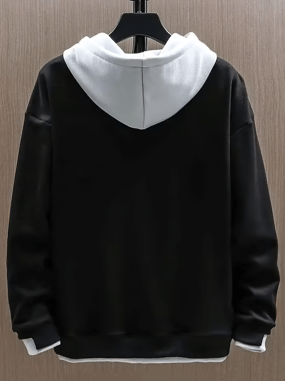 Men's Two-Tone Pullover Hoodie with Layered Hem - SF4675 showcasing the back view with a contrast hood.