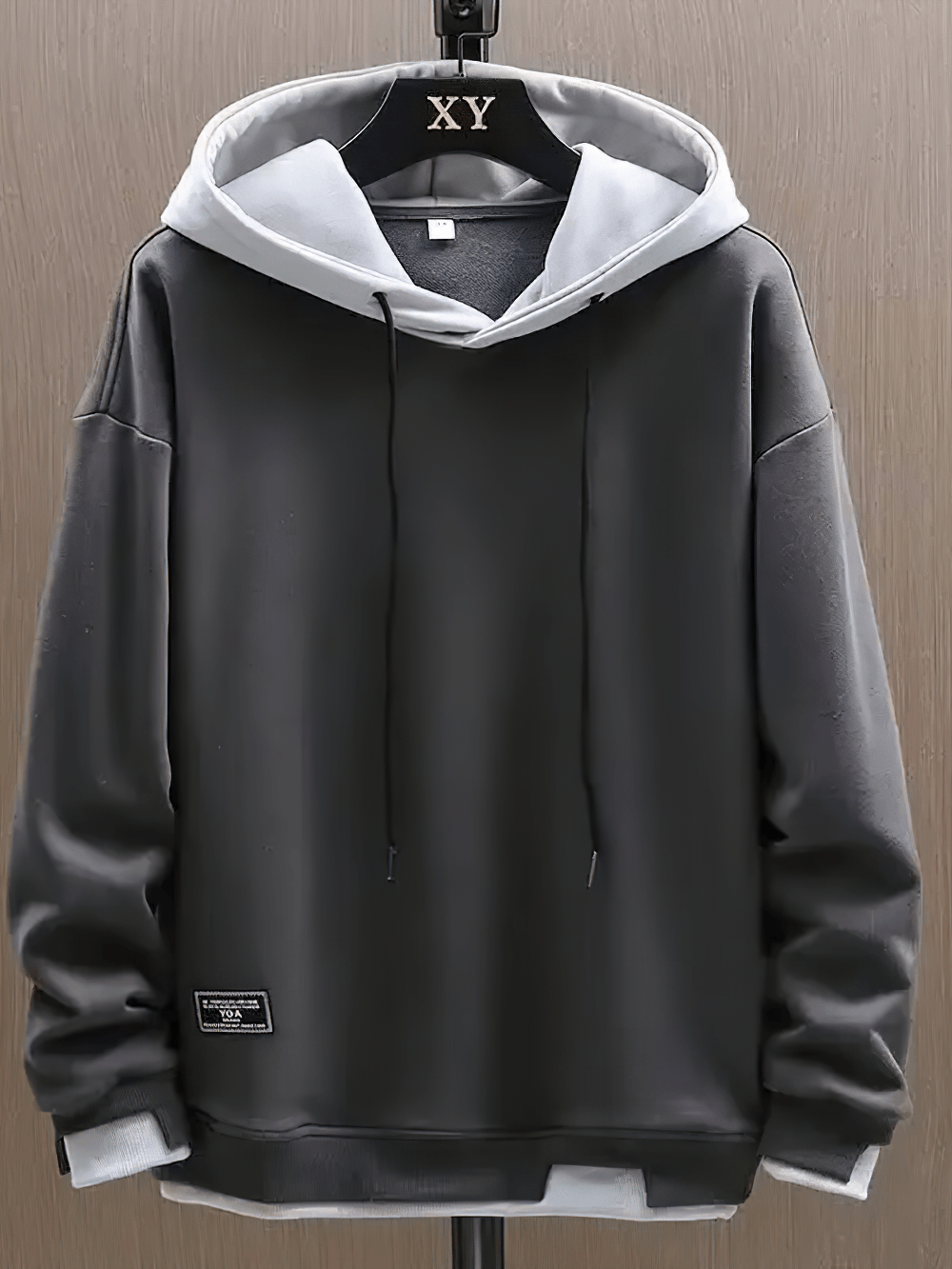 Men's Two-Tone Pullover Hoodie with Layered Hem - SF4675 in a stylish design with contrast hood and loose fit.