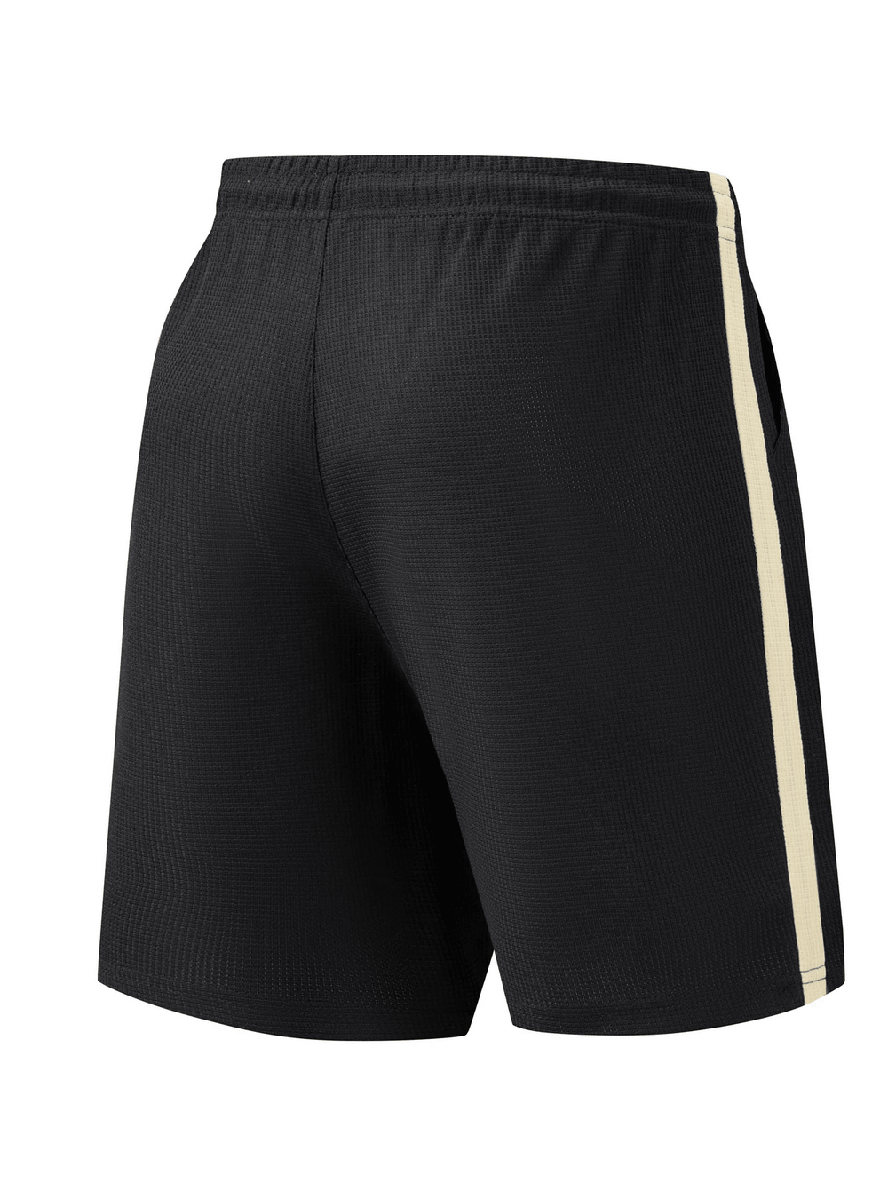 Men's Waffle Knit Drawstring Athletic Gym Shorts - SF4572 back view showcasing textured finish and contrast stripes.