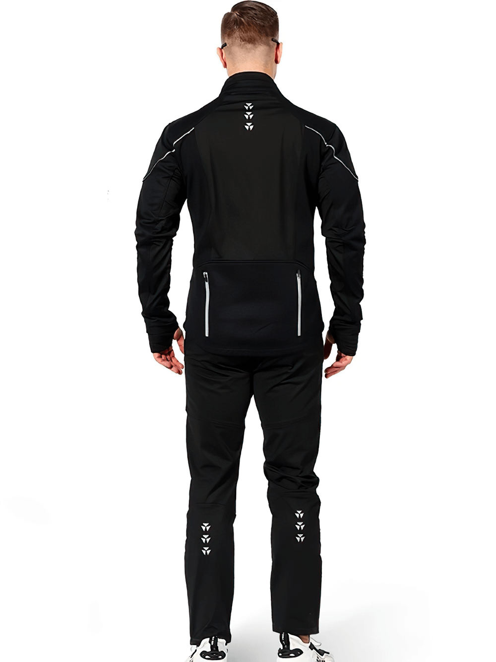 Men's cycling jacket and pants set SF2635 in black, featuring fleece warmth, reflective elements, and a sporty design for MTB riding.