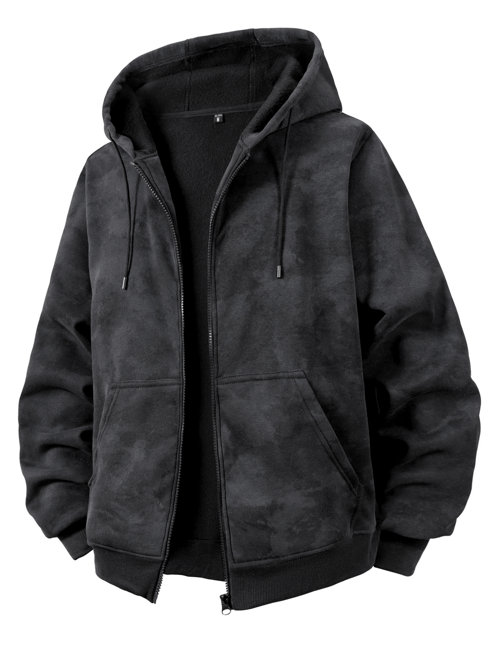 Men's Washed Zip Up Fleece Hoodie with Pockets - SF4674 in a stylish black tie-dye design, featuring drawstring hood and kangaroo pockets.