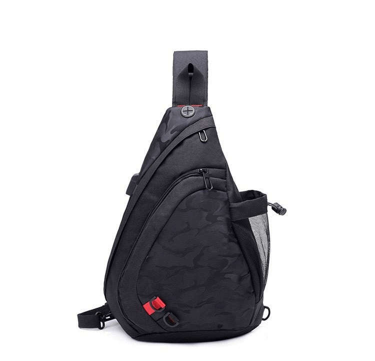 Men's waterproof camouflage crossbody bag with multiple pockets, durable nylon, barrel-shaped design, and zipper closure - SF1266.