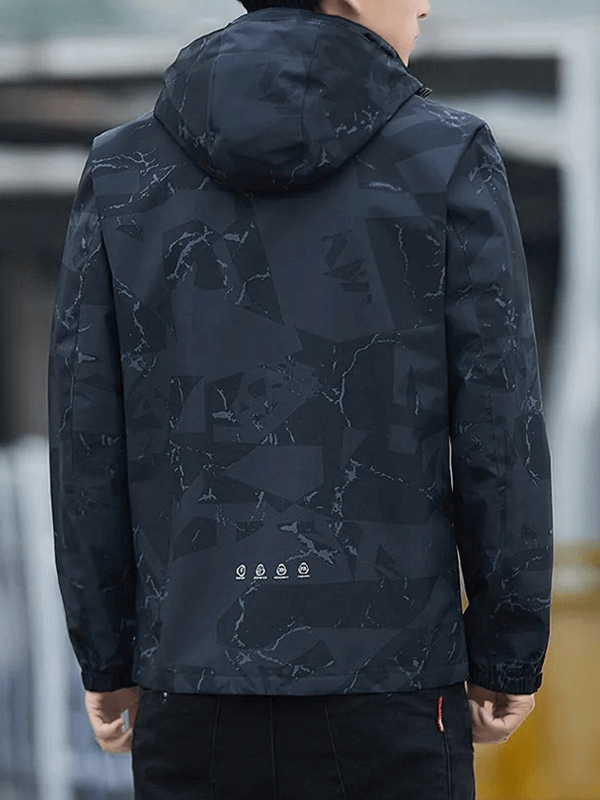 Men's Waterproof Hiking Jacket with Geo Print - Back View, SF1963, Outdoor Apparel