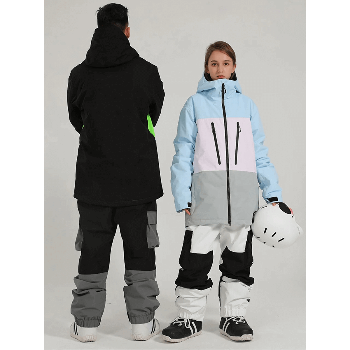 Men's Waterproof Set SF2059 with jacket and pants for snow sports. Features bright neon highlights for visibility and flair.