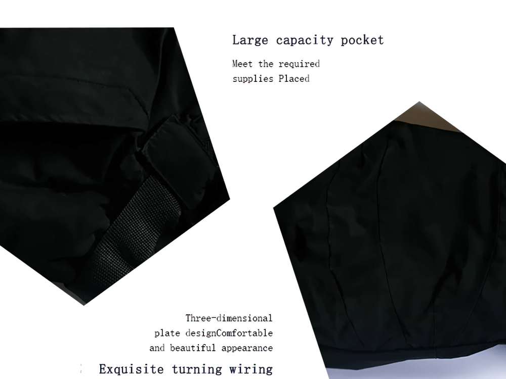 Close-up of ski jacket detailing with large capacity pocket, three-dimensional design, and exquisite stitching.