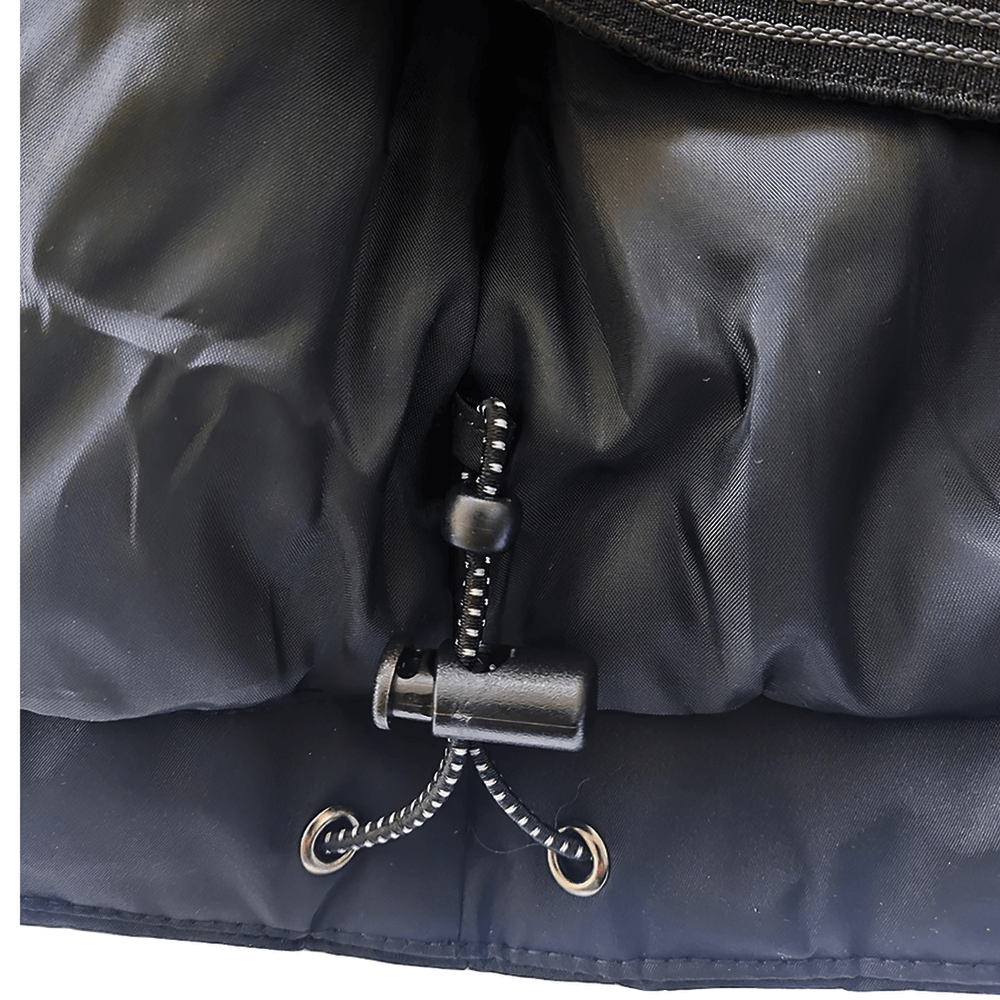 Close-up of drawstring on men's waterproof ski jacket, SF2051, showing robust construction and durable materials for winter sports.